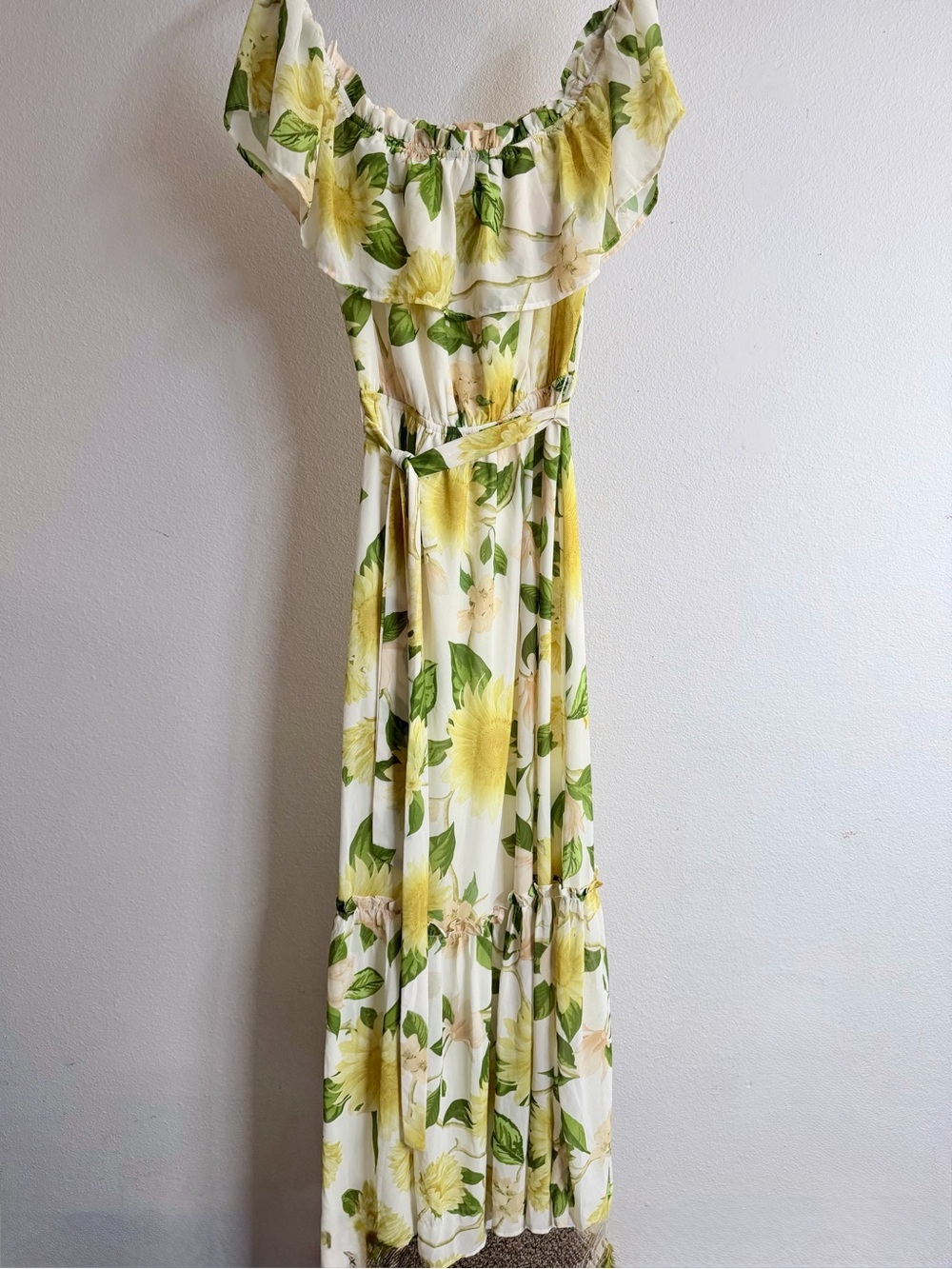 Flying Tomato Sunflower Off-the-Shoulder Maxi Dress Yellow Boho M